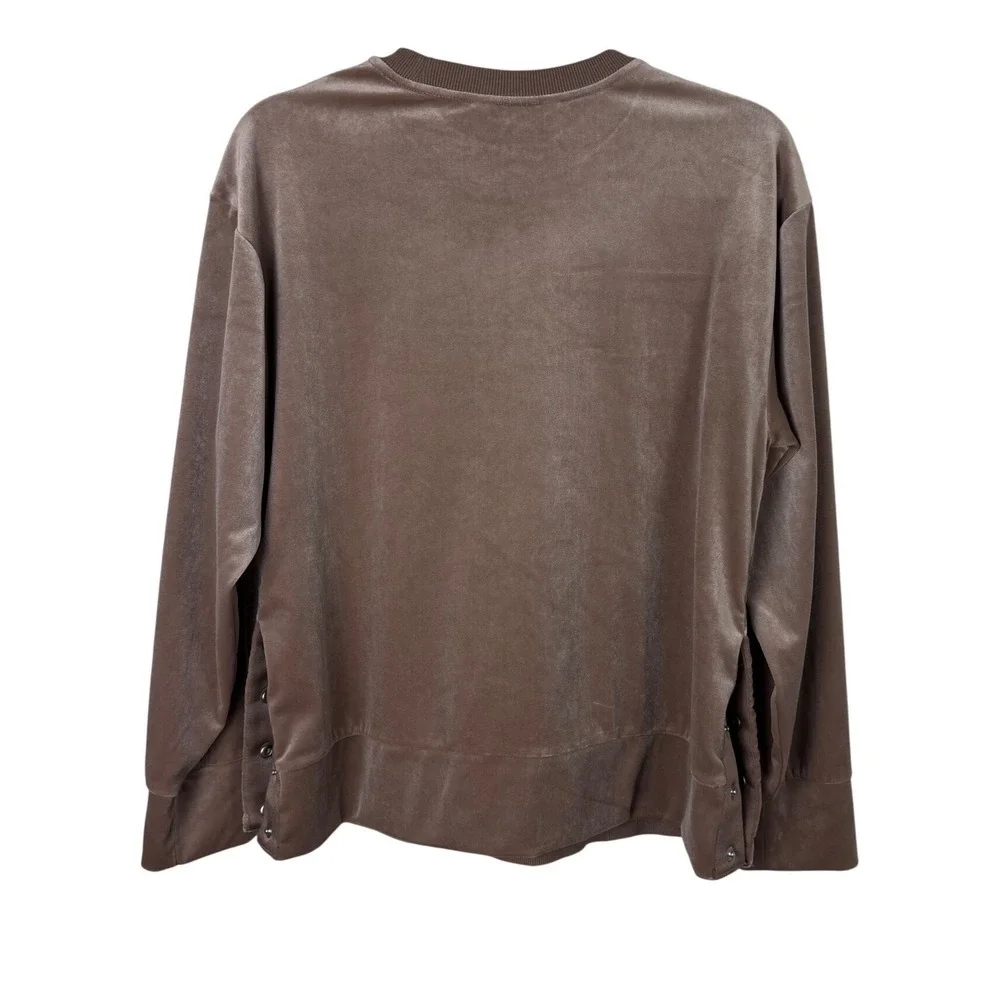 Athleta Retroplush Velvet Sweatshirt Brown XS Snap Side Oversized Pullover